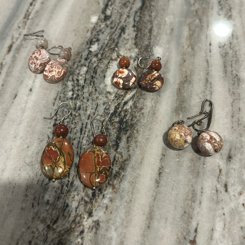 4 Elegant Multicolor Stone Earrings Sterling Silver NEW authentic stone artisan